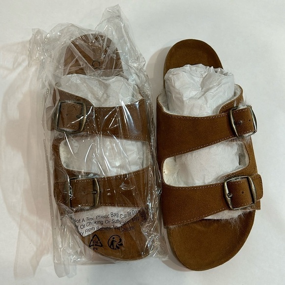 Coconuts by Matisse chestnut brown leather slides double buckle size 7 nib - Picture 1 of 9